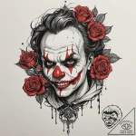 A trash polka portrait of art the clown from… – tattoo sketch (№1751265446_0, 30.06.2025 06:37) — tattoovalue.net