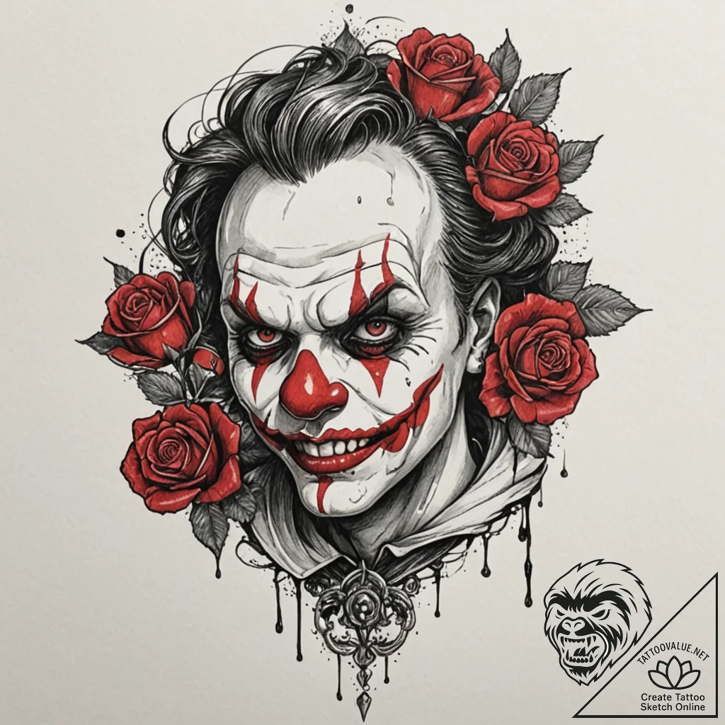 A trash polka portrait of art the clown from... - tattoo sketch (№1751265446_0, 30.06.2025 06:37) — tattoovalue.net