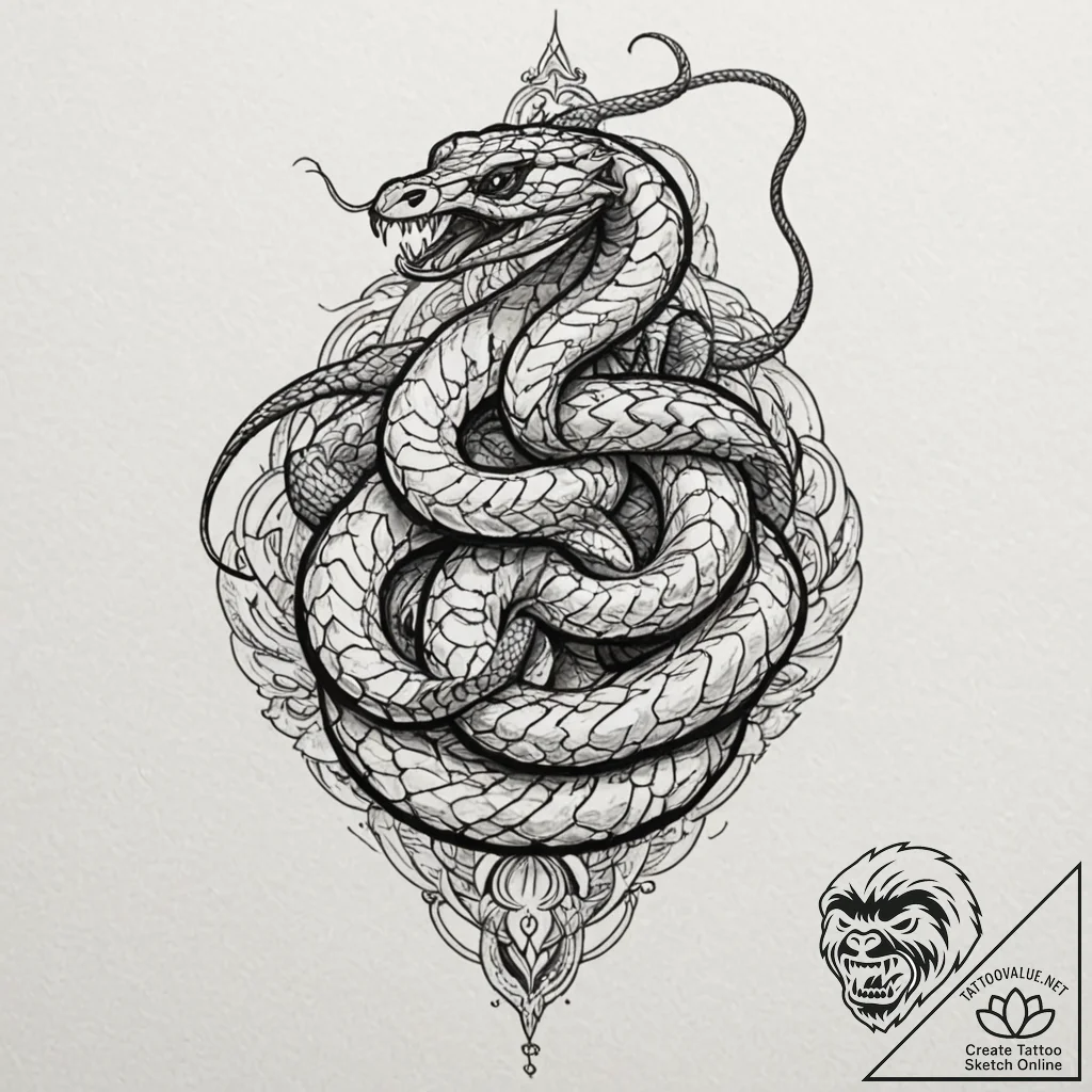 Cobra, concept art for tattoo, blackwork tatt... - tattoo sketch (№1751265663_0, 30.06.2025 06:41) — tattoovalue.net
