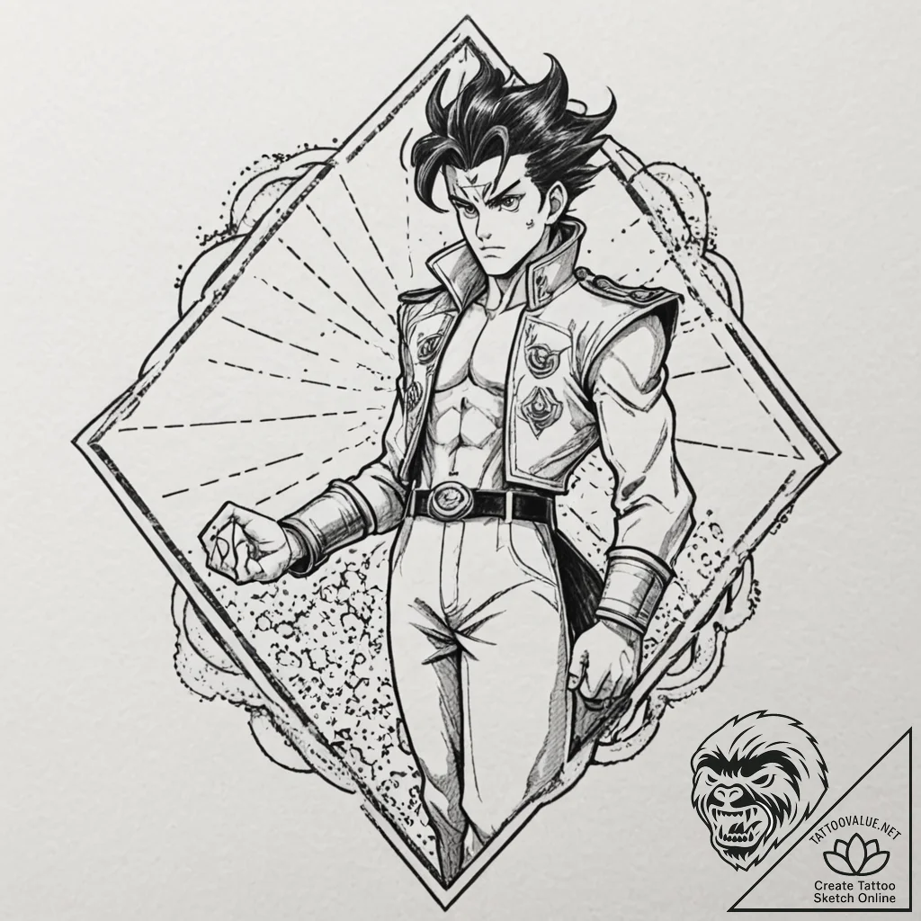 A neo-traditional tattoo of jotaro kujo and h... - tattoo sketch (№1751266103_0, 30.06.2025 06:48) — tattoovalue.net
