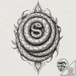 A snake coiled around a crystal, tattoo line… – tattoo sketch (№1751266419_0, 30.06.2025 06:53) — tattoovalue.net
