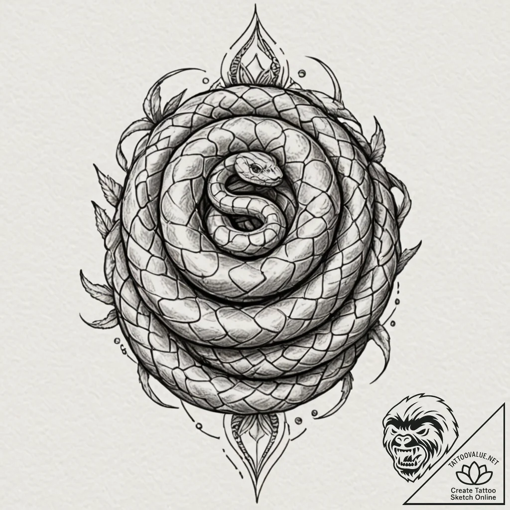 A snake coiled around a crystal, tattoo line... - tattoo sketch (№1751266419_0, 30.06.2025 06:53) — tattoovalue.net