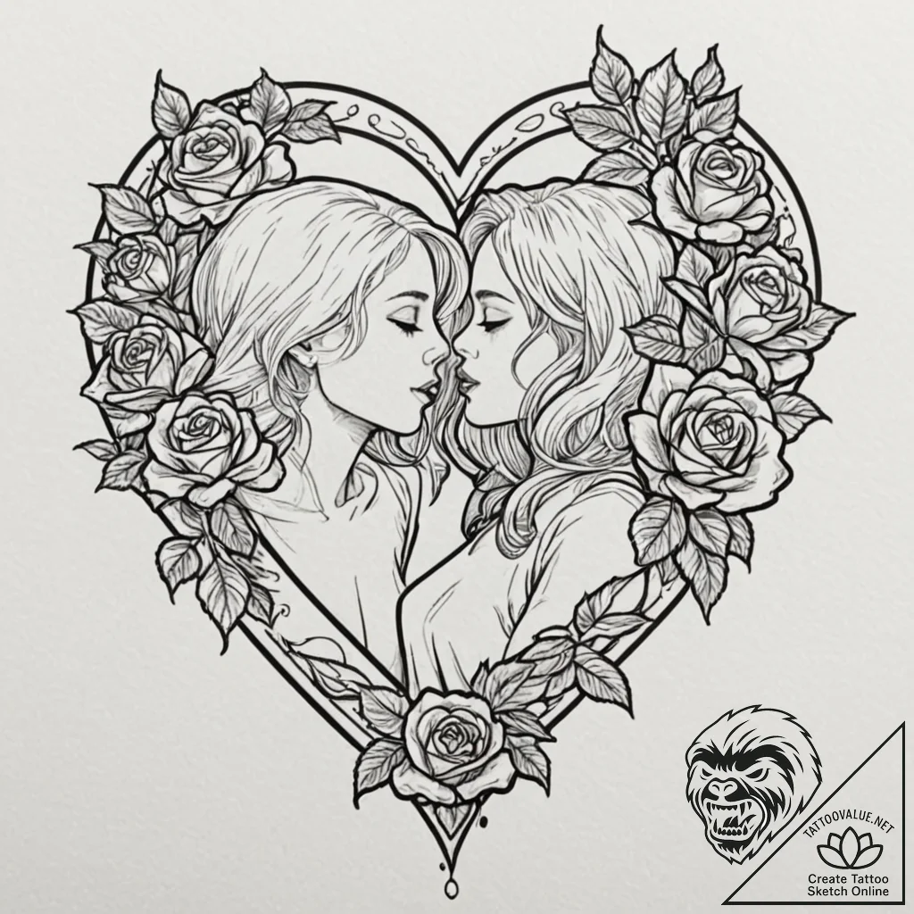 A sketch of the main characters from only lov... - tattoo sketch (№1751266532_0, 30.06.2025 06:55) — tattoovalue.net