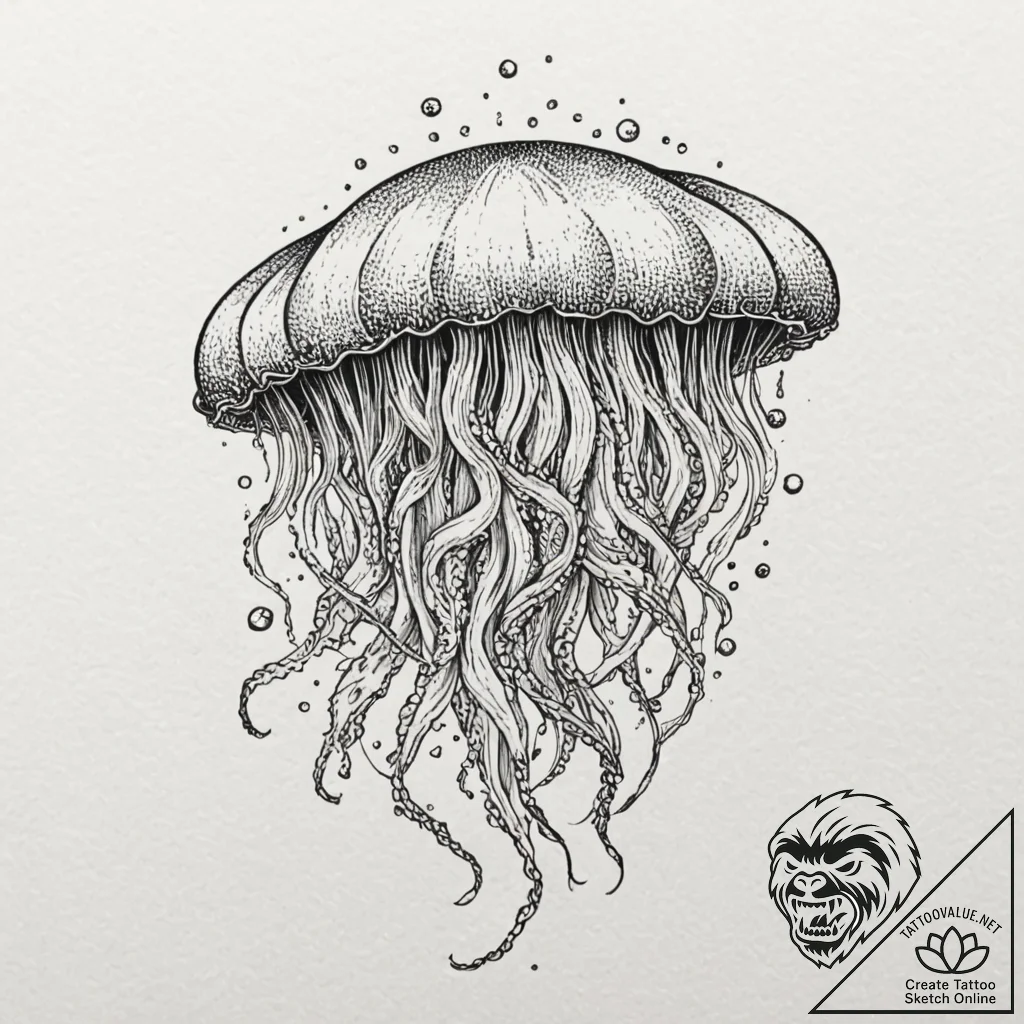Jellyfish, tattoo flash sheet design, dotwork... - tattoo sketch (№1751266762_0, 30.06.2025 06:59) — tattoovalue.net