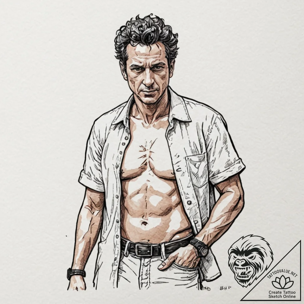 A sketch of dr. ian malcolm, with his iconic... - tattoo sketch (№1751267087_0, 30.06.2025 07:04) — tattoovalue.net