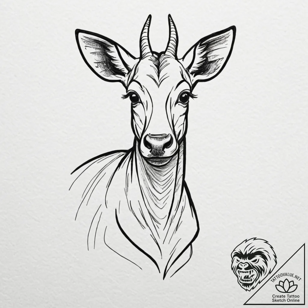 An okapi, tattoo drawing outline, new school... - tattoo sketch (№1751267197_0, 30.06.2025 07:06) — tattoovalue.net
