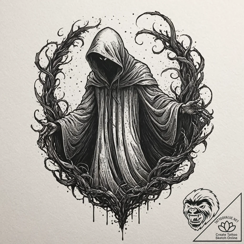 A trash polka sketch of a dementor, its shado... - tattoo sketch (№1751267685_0, 30.06.2025 07:14) — tattoovalue.net