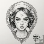 A trash polka composition of a handmaid’s fac… – tattoo sketch (№1751267796_0, 30.06.2025 07:16) — tattoovalue.net