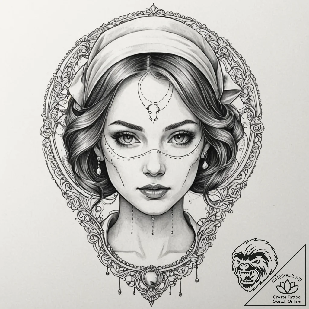A trash polka composition of a handmaid's fac... - tattoo sketch (№1751267796_0, 30.06.2025 07:16) — tattoovalue.net