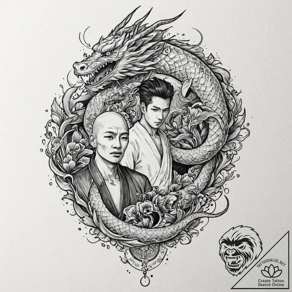 A trash polka portrait of the main characters... - tattoo sketch (№1751267980_0, 30.06.2025 07:19) — tattoovalue.net