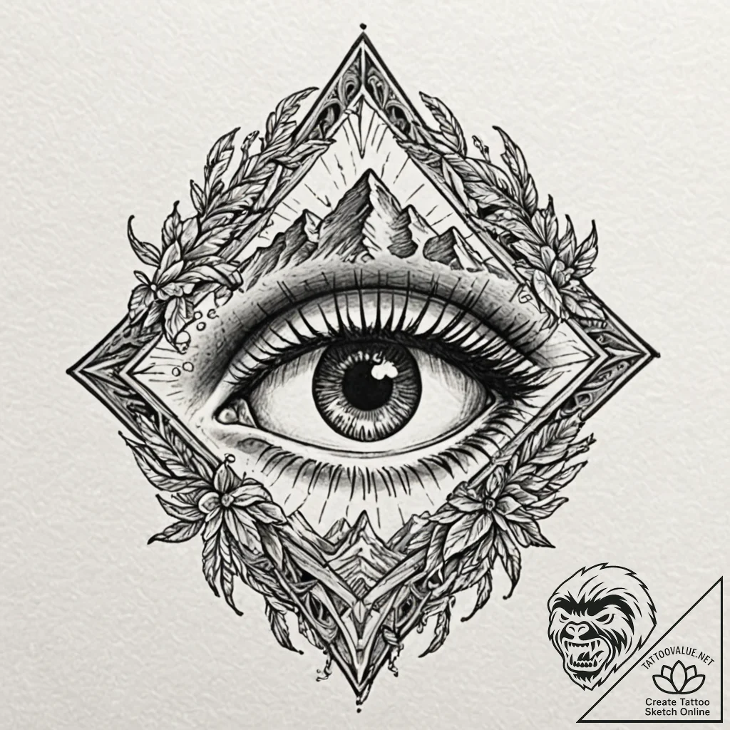 Eye mountain, ink illustration for tattoo, mu... - tattoo sketch (№1751268094_0, 30.06.2025 07:21) — tattoovalue.net