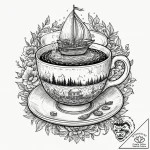A graphic novel panel of the “teacup” scene f… – tattoo sketch (№1751268826_0, 30.06.2025 07:33) — tattoovalue.net