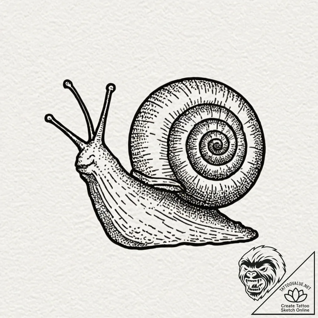 Snail, tattoo line art, subtle drop shadow, o... - tattoo sketch (№1751269787_0, 30.06.2025 07:49) — tattoovalue.net
