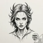 A graphic novel portrait of a terrifying noon… – tattoo sketch (№1751269894_0, 30.06.2025 07:51) — tattoovalue.net