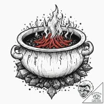 A witch’s cauldron, tattoo line art, dotwork… – tattoo sketch (№1751270002_0, 30.06.2025 07:53) — tattoovalue.net