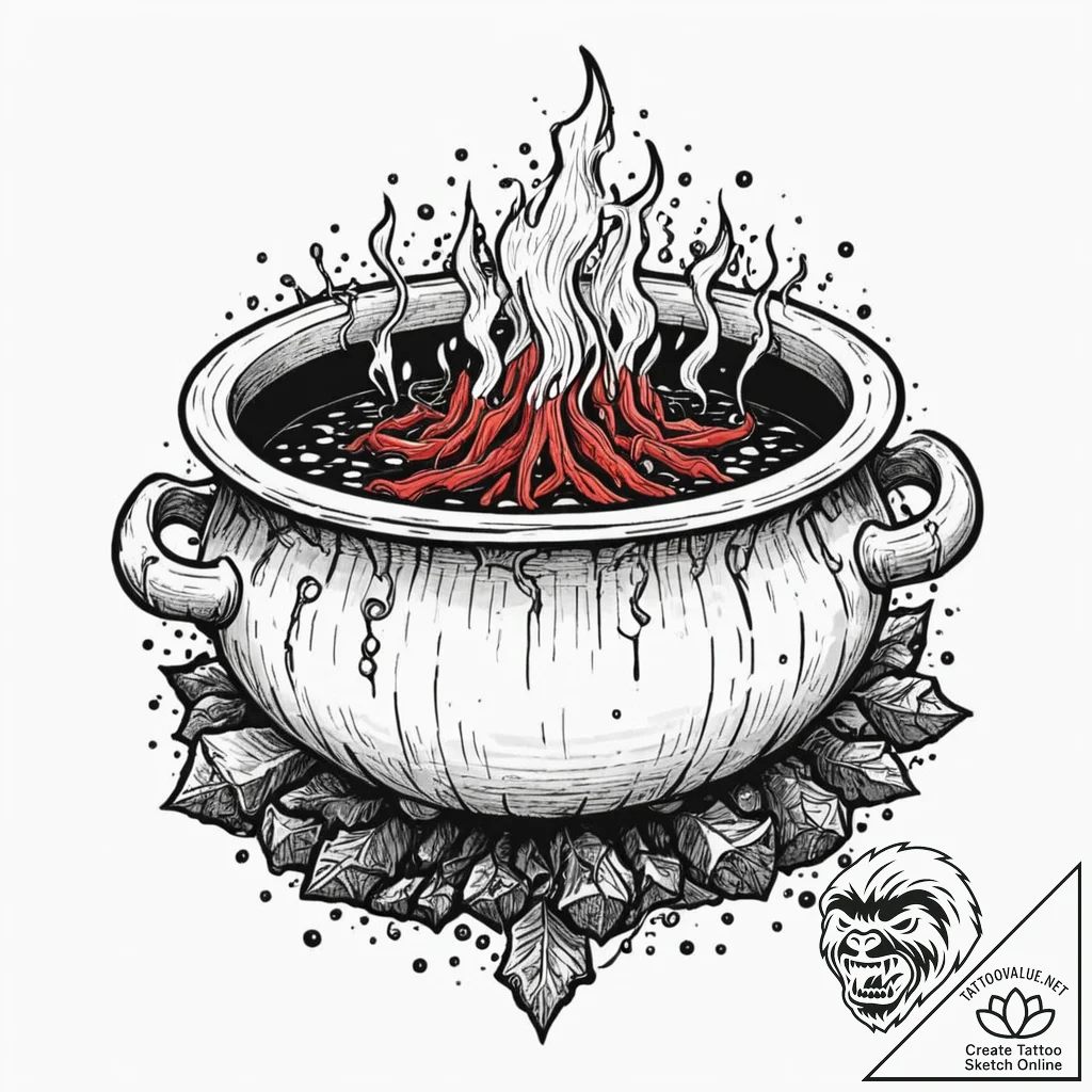 A witch's cauldron, tattoo line art, dotwork... - tattoo sketch (№1751270002_0, 30.06.2025 07:53) — tattoovalue.net