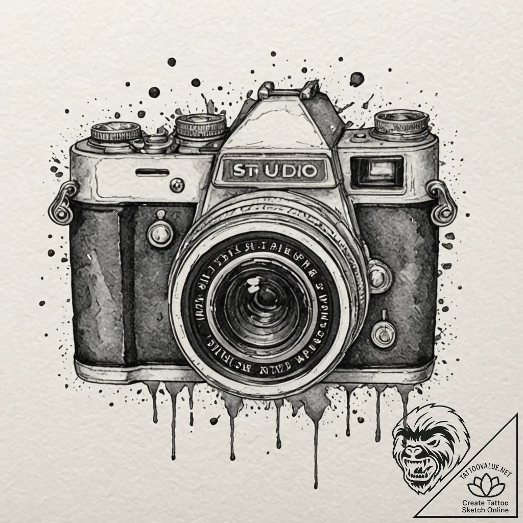 Vintage camera, artistic tattoo sketch, clean... - tattoo sketch (№1751270434_0, 30.06.2025 08:00) — tattoovalue.net