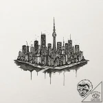 A watercolor tattoo of the tokyo skyline at n… – tattoo sketch (№1751270715_0, 30.06.2025 08:05) — tattoovalue.net