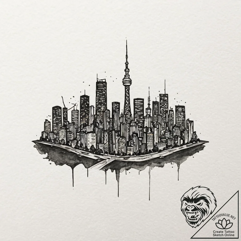 A watercolor tattoo of the tokyo skyline at n... - tattoo sketch (№1751270715_0, 30.06.2025 08:05) — tattoovalue.net