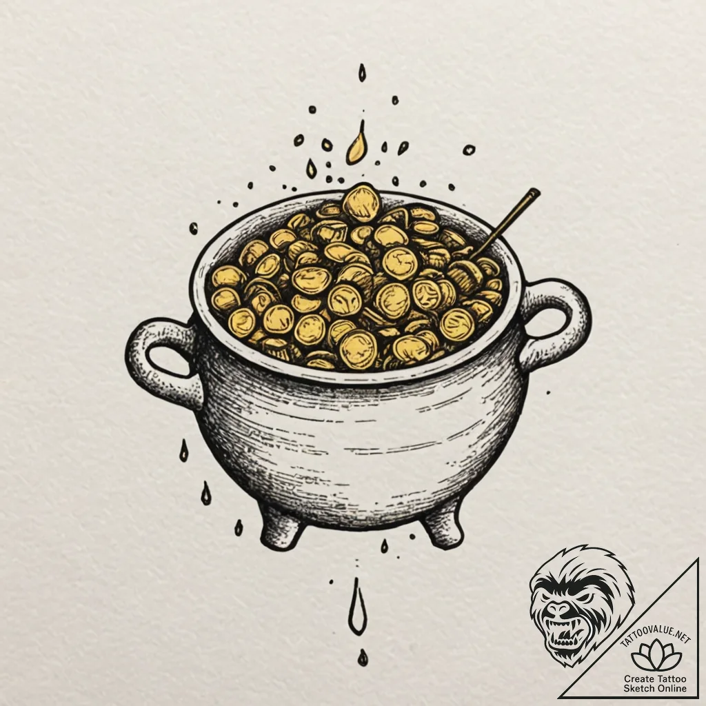Leprechaun's pot of gold, tattoo drawing outl... - tattoo sketch (№1751270820_0, 30.06.2025 08:07) — tattoovalue.net