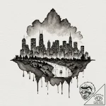 Watercolor sketch of neo-los angeles skyline… – tattoo sketch (№1751270930_0, 30.06.2025 08:08) — tattoovalue.net