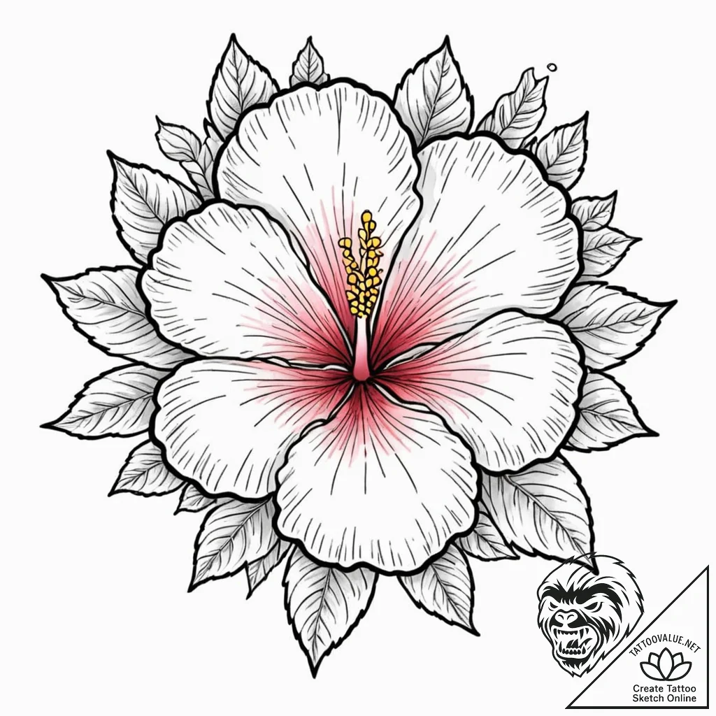 Hibiscus, tattoo drawing outline, muted color... - tattoo sketch (№1751272118_0, 30.06.2025 08:28) — tattoovalue.net