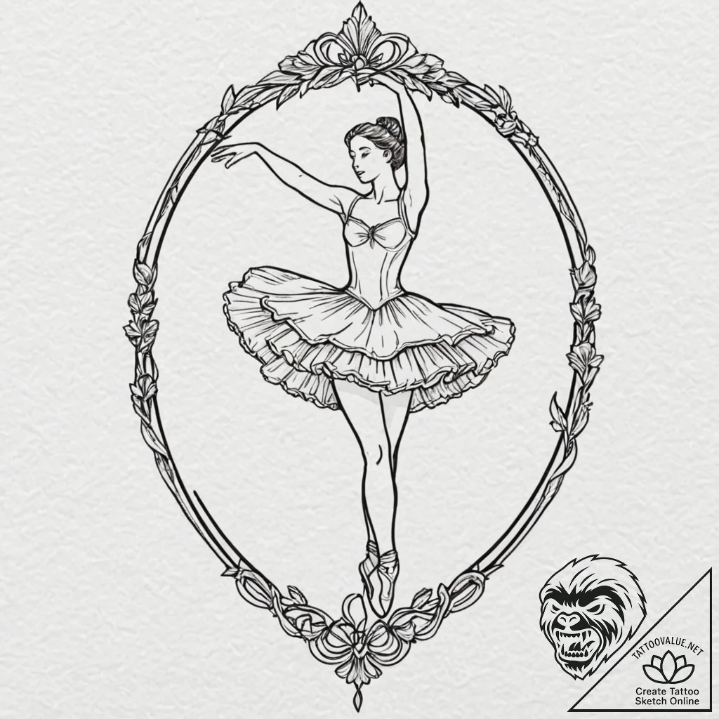 Ballerina, tattoo line art, subtle drop shado... - tattoo sketch (№1751272446_0, 30.06.2025 08:34) — tattoovalue.net