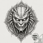 Neo-traditional tattoo of the predator’s bio-… – tattoo sketch (№1751272550_0, 30.06.2025 08:35) — tattoovalue.net