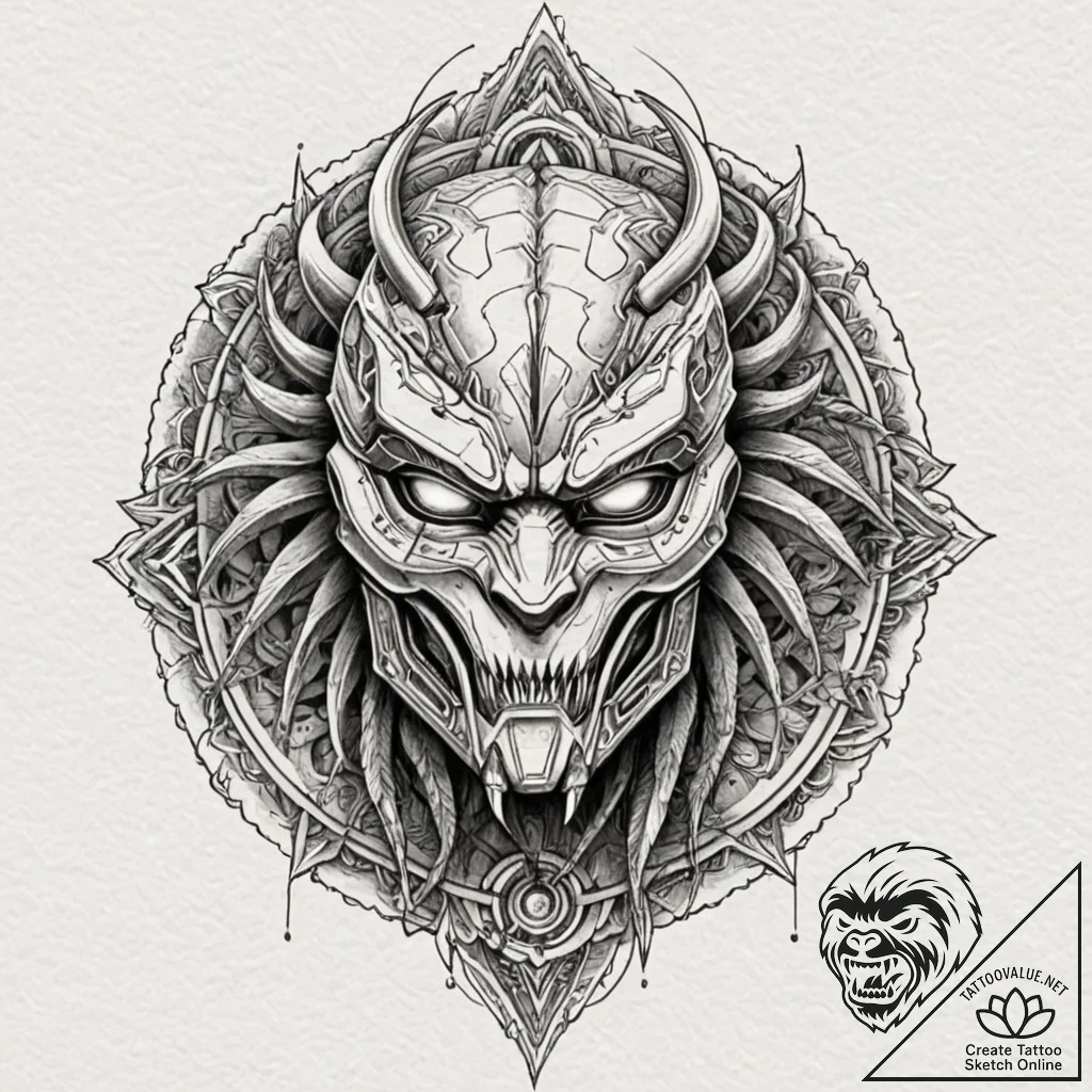 Neo-traditional tattoo of the predator's bio-... - tattoo sketch (№1751272550_0, 30.06.2025 08:35) — tattoovalue.net