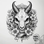 Goat skull, artistic tattoo sketch, black and… – tattoo sketch (№1751282742_0, 30.06.2025 11:25) — tattoovalue.net