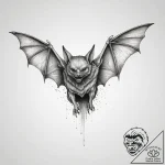 A linework tattoo of a vampire bat in flight,… – tattoo sketch (№1751282820_0, 30.06.2025 11:27) — tattoovalue.net