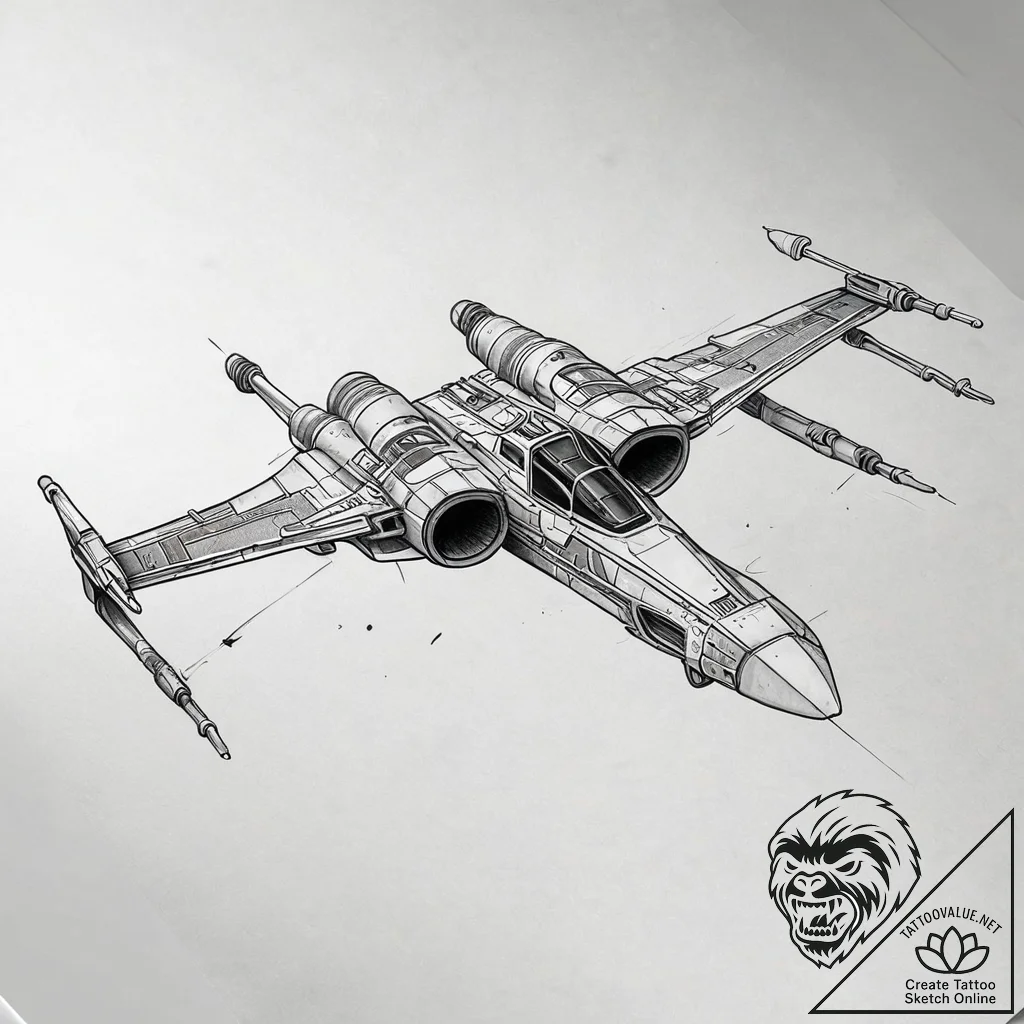 26. neo-traditional tattoo of an x-wing fight... - tattoo sketch (№1751282898_0, 30.06.2025 11:28) — tattoovalue.net