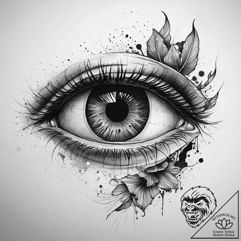Human eye with a camera shutter iris, ink ill... - tattoo sketch (№1751283134_0, 30.06.2025 11:32) — tattoovalue.net