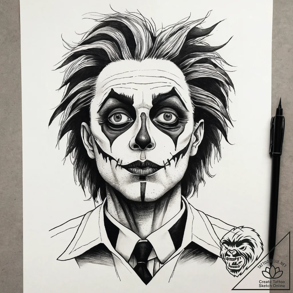 A graphic novel portrait of beetlejuice, "it'... - tattoo sketch (№1751283605_0, 30.06.2025 11:40) — tattoovalue.net