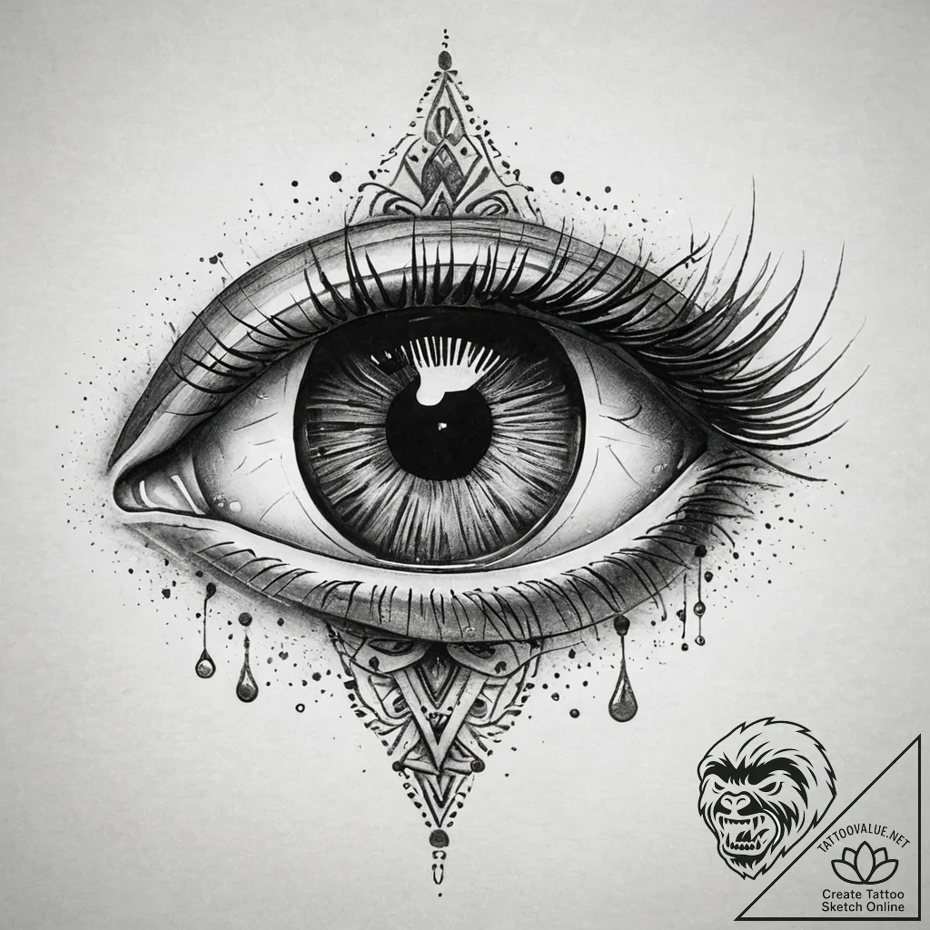 Human eye with a camera shutter iris, concept... - tattoo sketch (№1751283683_0, 30.06.2025 11:41) — tattoovalue.net