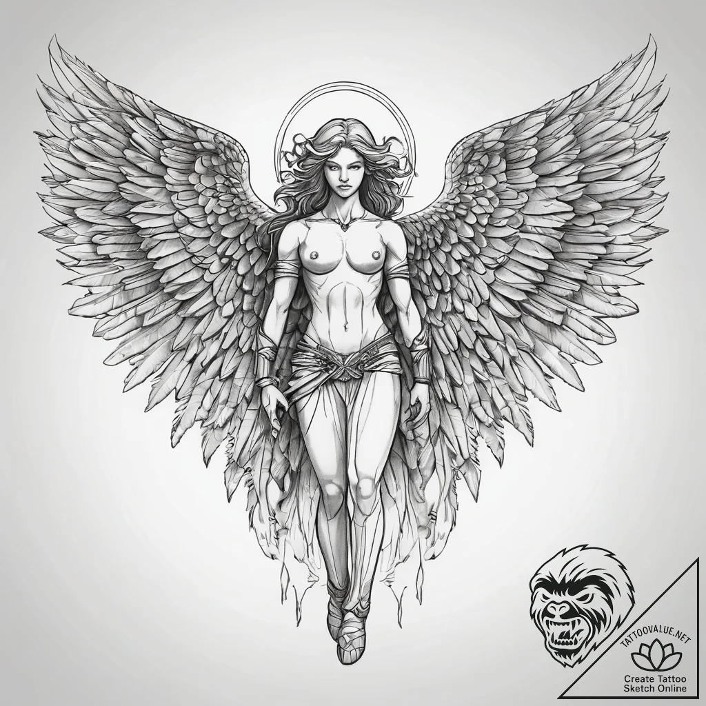 Archangel michael, concept art for tattoo, bl... - tattoo sketch (№1751283841_0, 30.06.2025 11:44) — tattoovalue.net