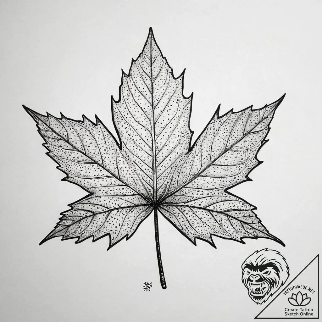 Maple leaf, tattoo line art, studio lighting... - tattoo sketch (№1751284552_0, 30.06.2025 11:55) — tattoovalue.net