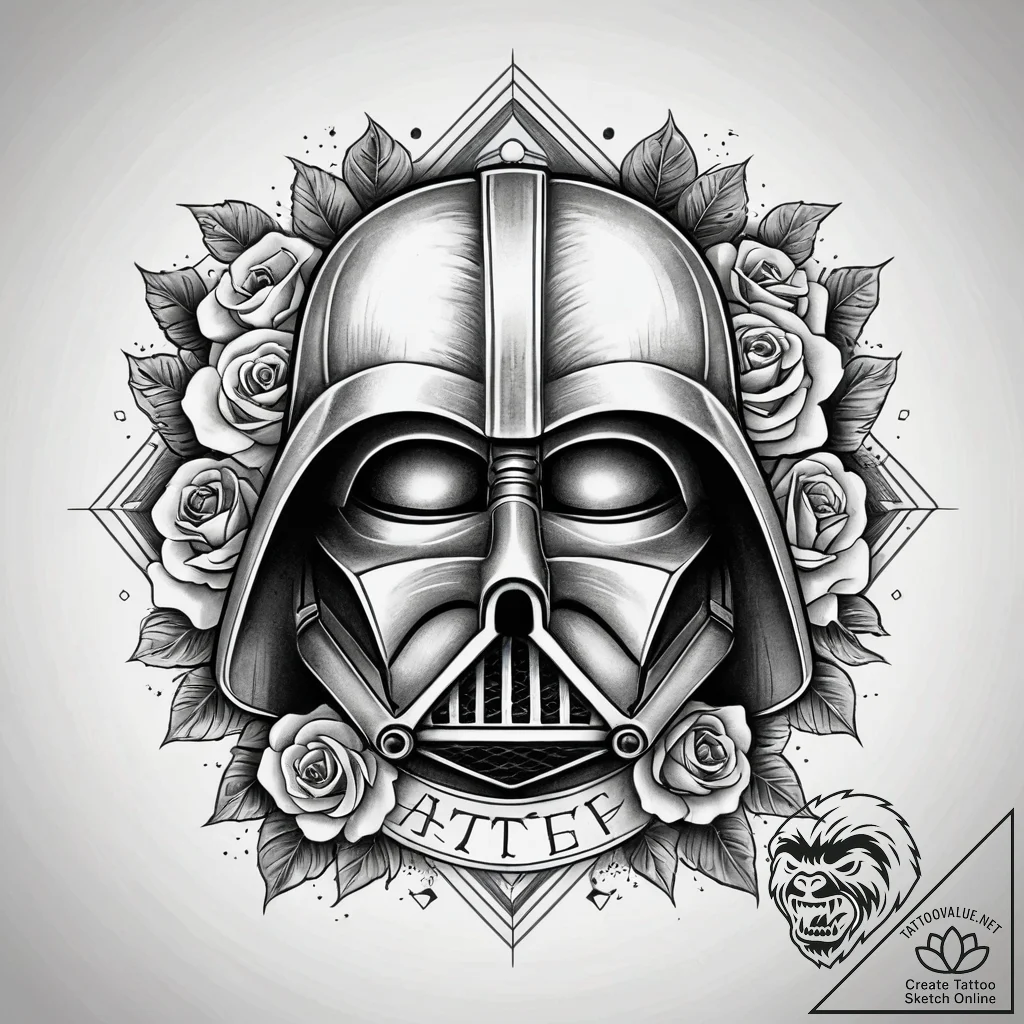 Chicano style tattoo sketch of darth vader's... - tattoo sketch (№1751284715_0, 30.06.2025 11:58) — tattoovalue.net