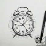 A linework tattoo of the alarm clock from gro… – tattoo sketch (№1751284955_0, 30.06.2025 12:02) — tattoovalue.net