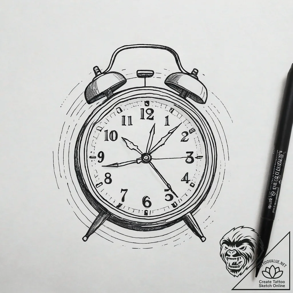 A linework tattoo of the alarm clock from gro... - tattoo sketch (№1751284955_0, 30.06.2025 12:02) — tattoovalue.net