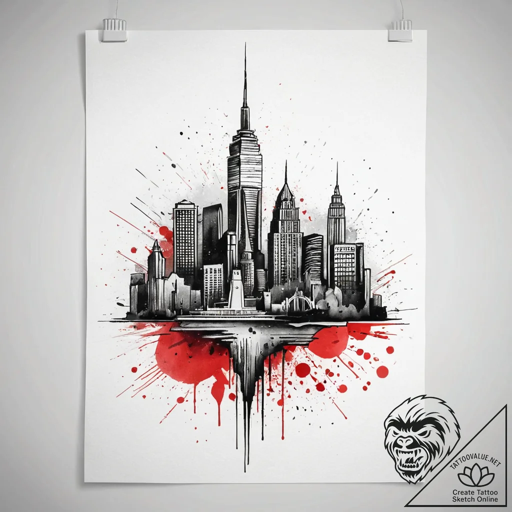A watercolor sketch of the city in sin city,... - tattoo sketch (№1751285597_0, 30.06.2025 12:13) — tattoovalue.net