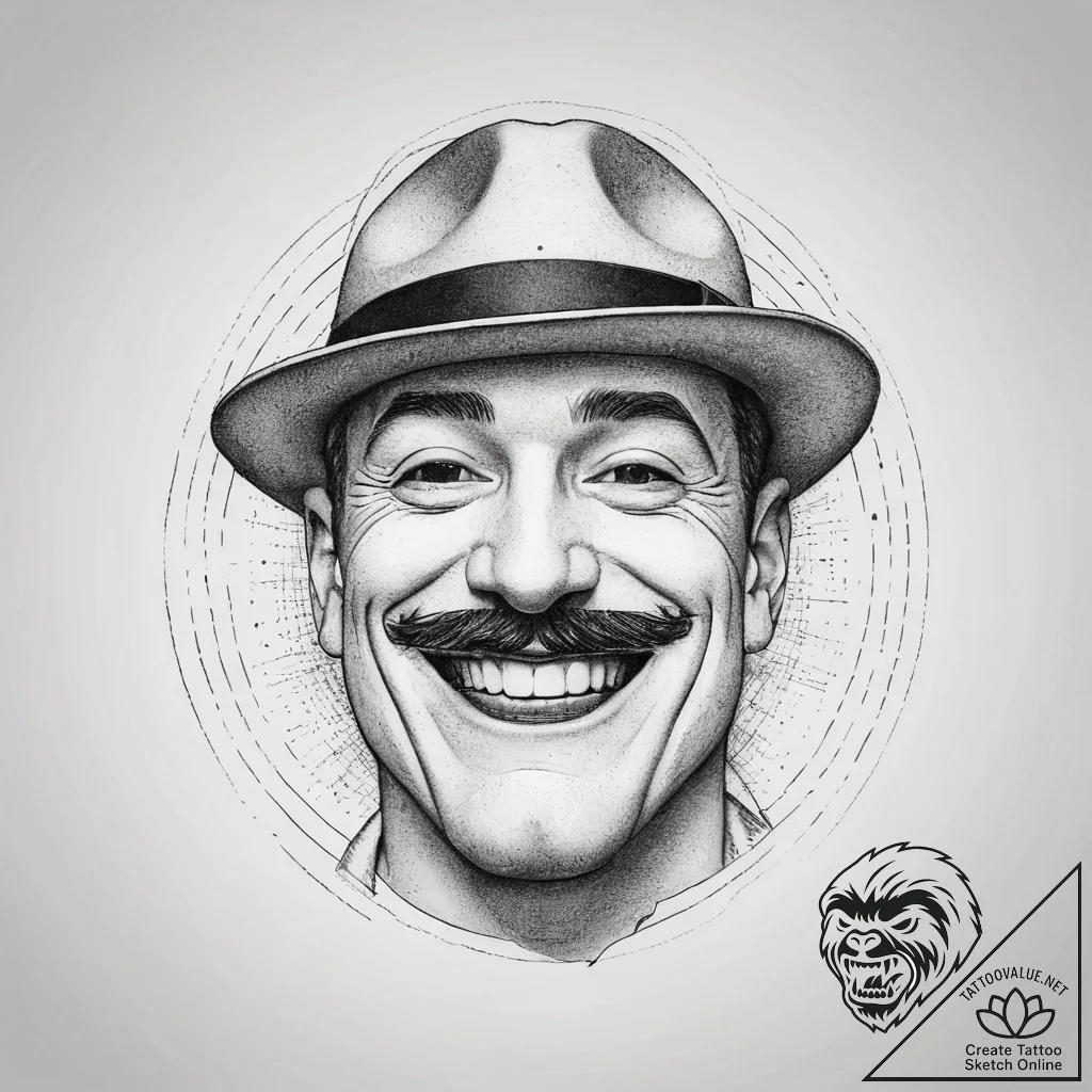 A neo-traditional portrait of the comedian fr... - tattoo sketch (№1751285675_0, 30.06.2025 12:14) — tattoovalue.net