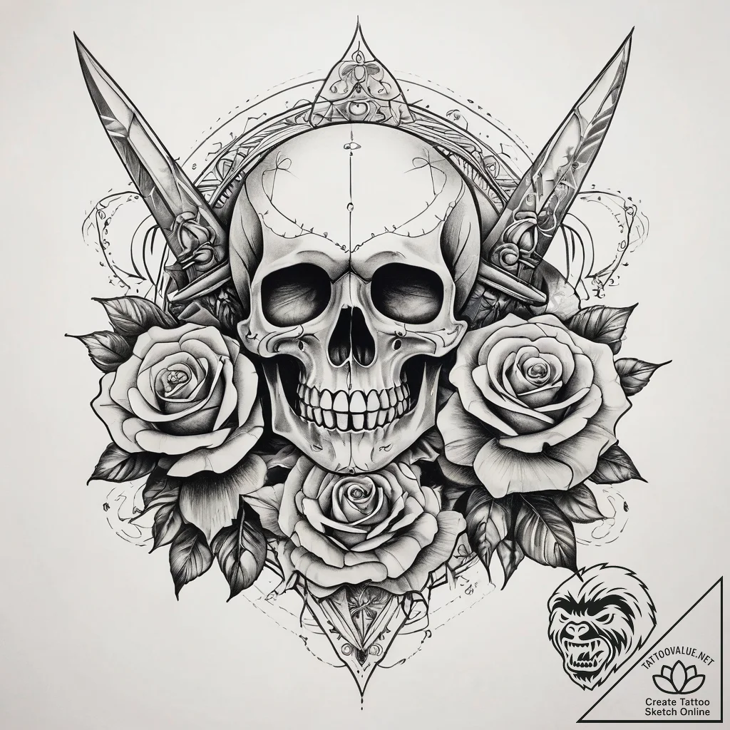 Dagger and rose, ink illustration for tattoo,... - tattoo sketch (№1751285832_0, 30.06.2025 12:17) — tattoovalue.net