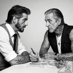 A graphic novel panel of the diner scene from… – tattoo sketch (№1751285914_0, 30.06.2025 12:18) — tattoovalue.net