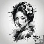 A sketch of the geisha hologram advertisement… – tattoo sketch (№1751286391_0, 30.06.2025 12:26) — tattoovalue.net
