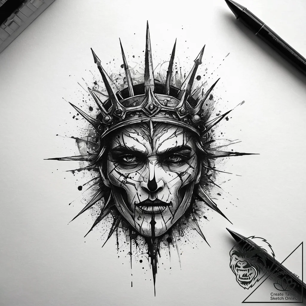 A trash polka tattoo of the iron throne, made... - tattoo sketch (№1751286470_0, 30.06.2025 12:27) — tattoovalue.net
