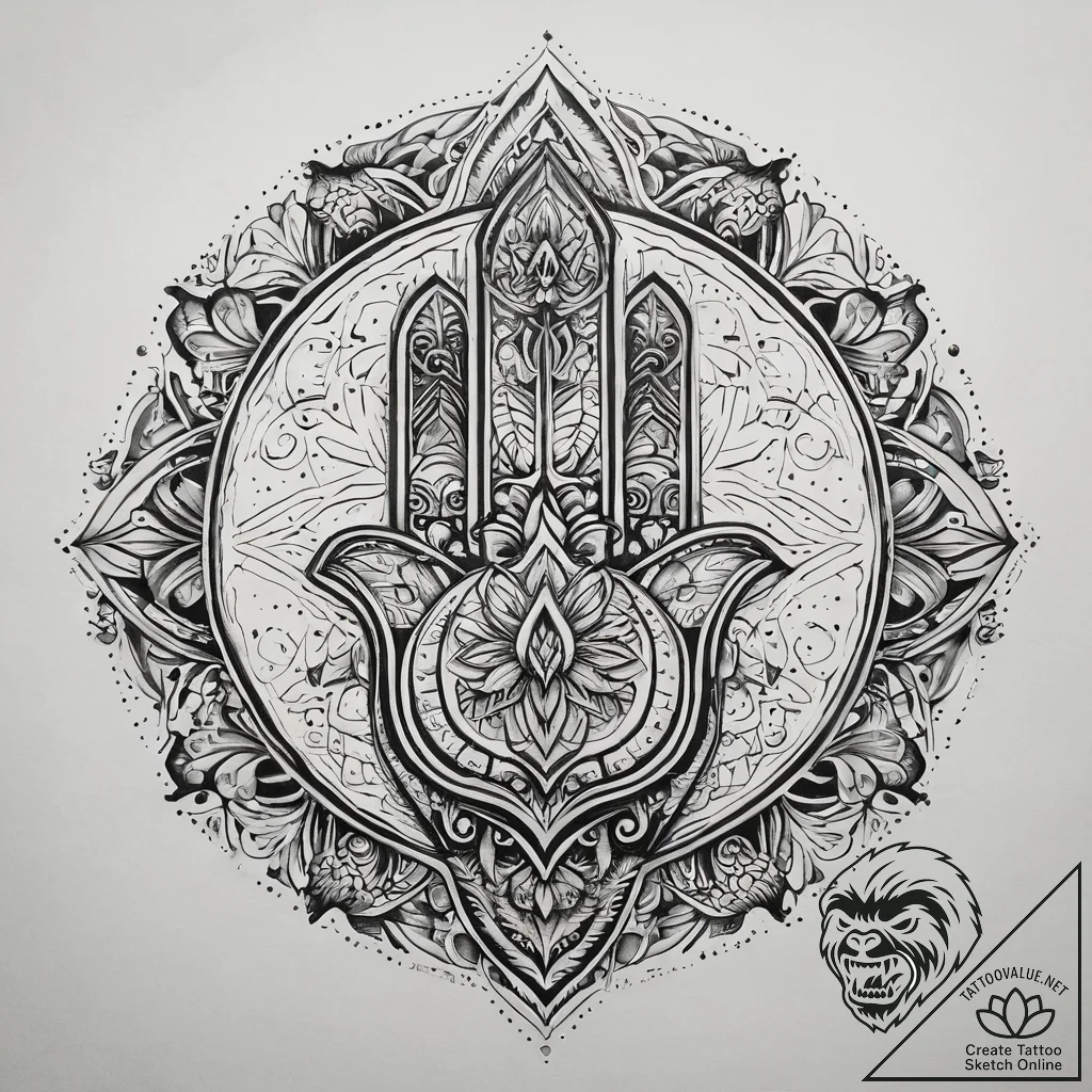 Hand of fatima, tattoo sketch design, stylize... - tattoo sketch (№1751286710_0, 30.06.2025 12:31) — tattoovalue.net