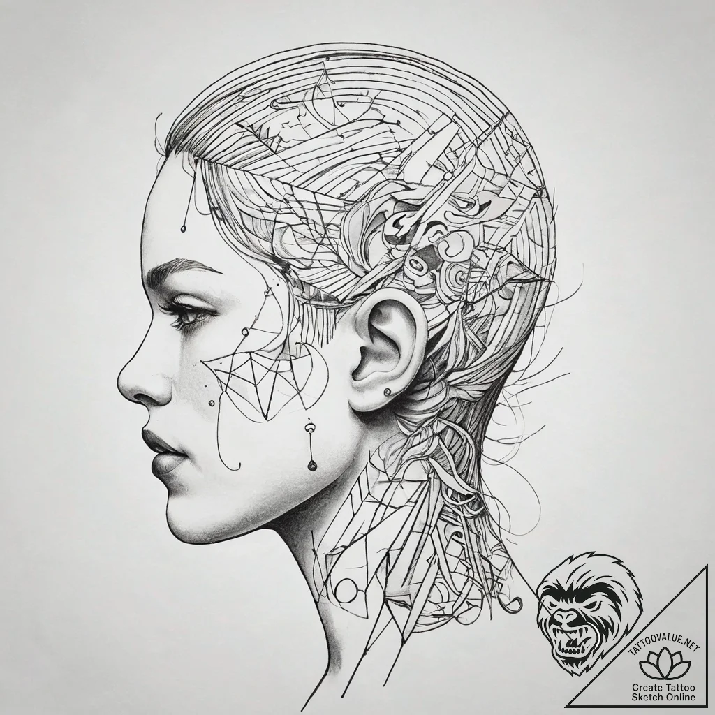 A sketch of the back of neo's head with the c... - tattoo sketch (№1751287350_0, 30.06.2025 12:42) — tattoovalue.net