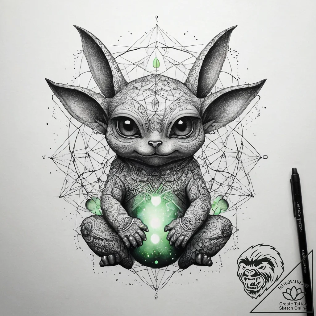 Watercolor sketch of grogu using the force, s... - tattoo sketch (№1751287753_0, 30.06.2025 12:49) — tattoovalue.net