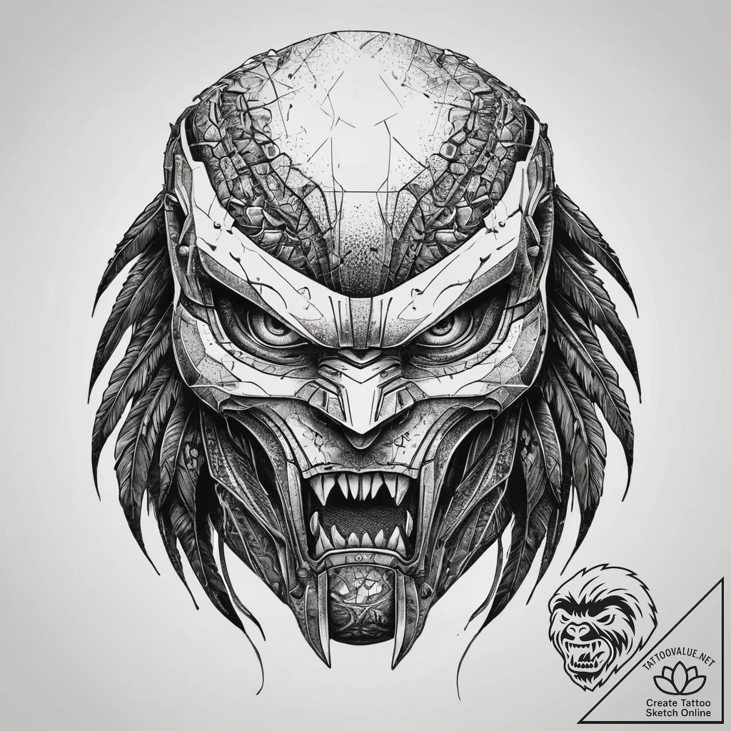 Trash polka sketch of the predator's unmasked... - tattoo sketch (№1751287833_0, 30.06.2025 12:50) — tattoovalue.net